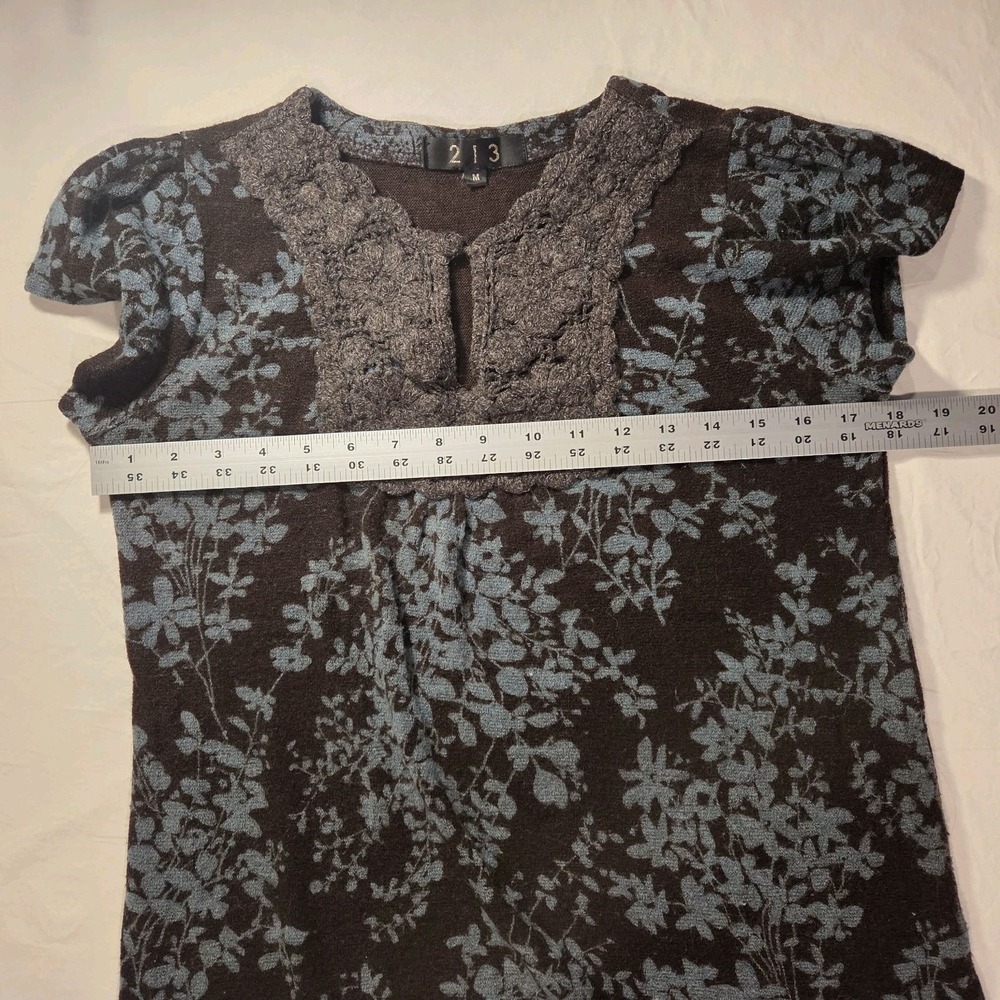 213 Wool Blend Short Sleeve Mini Sweater Dress Boho, Women's Size M, Brown Blue - Picture 6 of 10